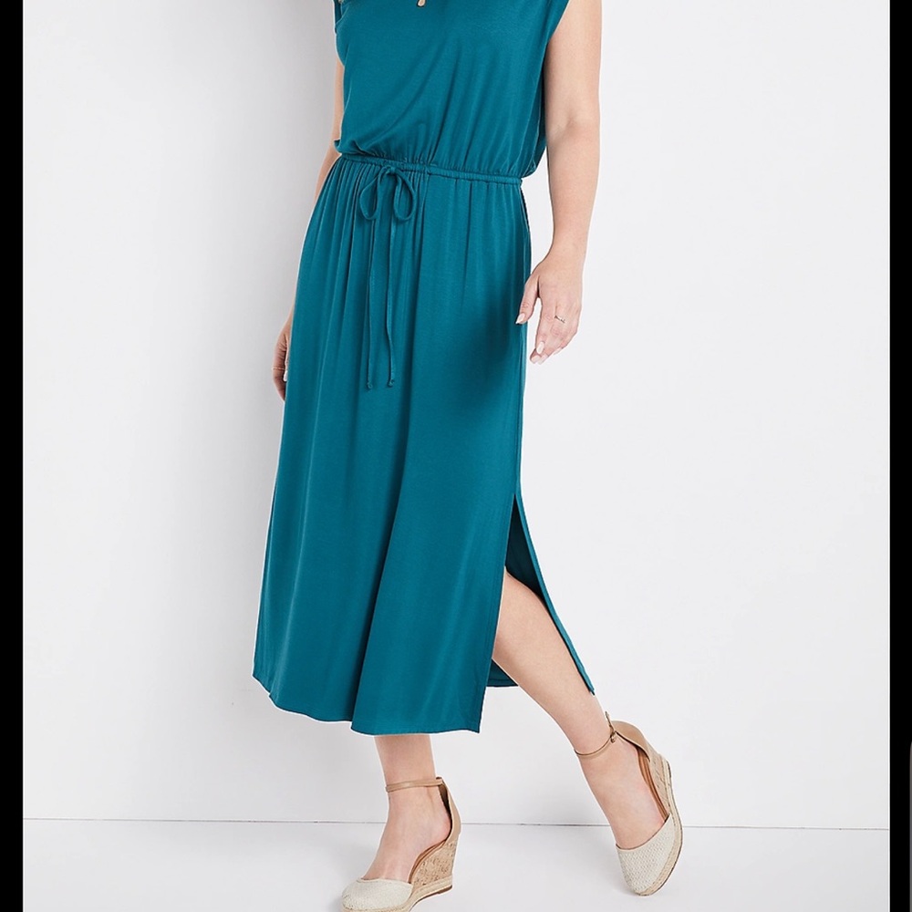 Time and Tru Green and Blue Sleeveless Sundress with Slit